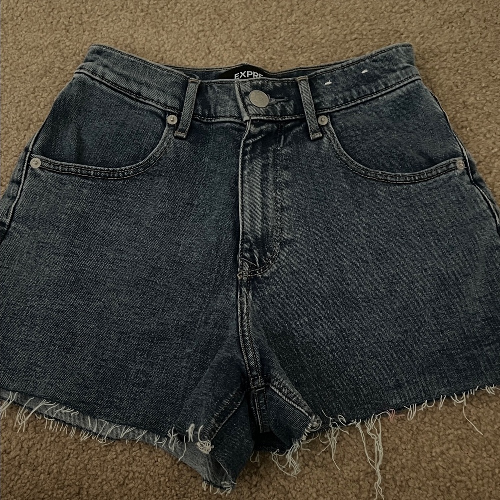 Express Dark Wash High-Rise Cutoff Jean Shorts
